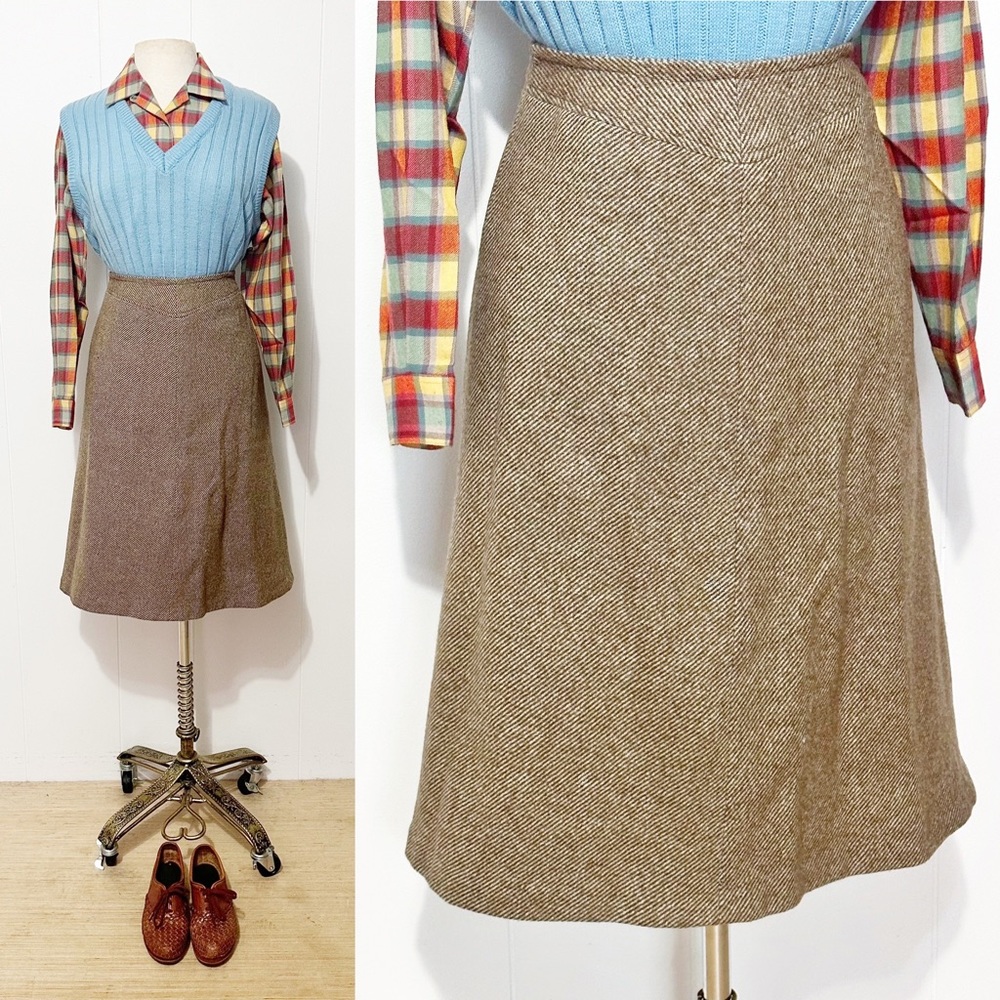 Handmade 70s Mustard Tweed Aline Skirt | Vintage